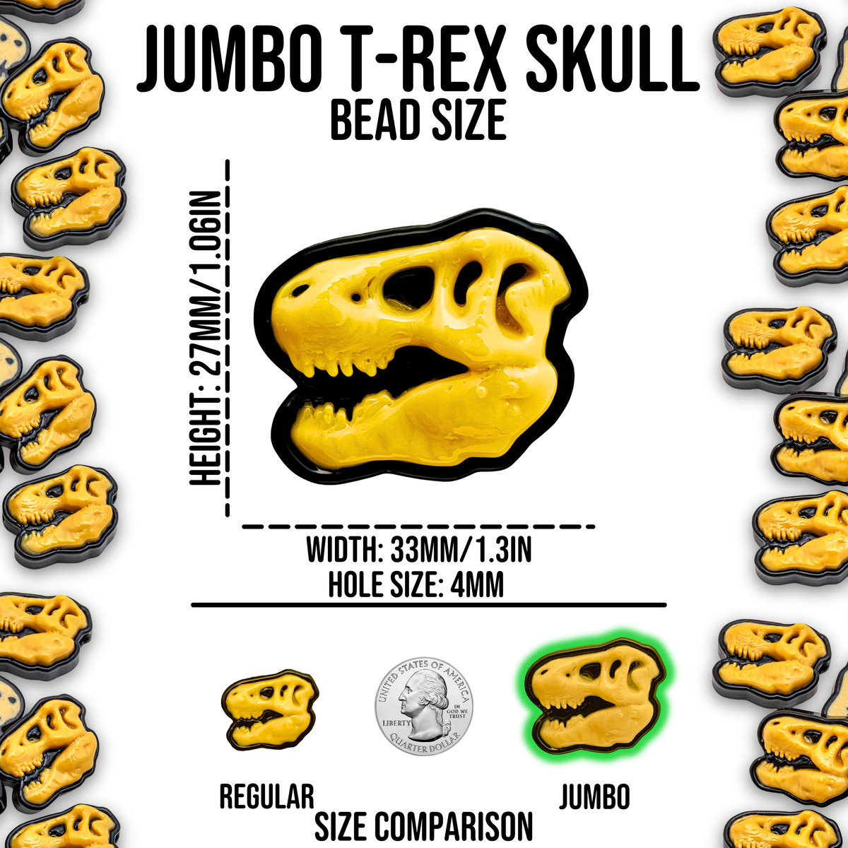 Jumbo T. Rex Skull Fossil Beads